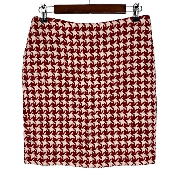 Talbots Women's 6P Wool Blend Houndstooth Skirt Red White - Picture 1 of 8